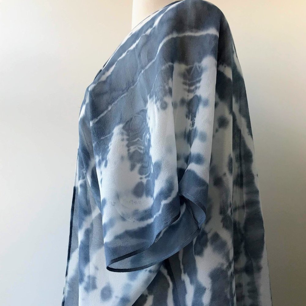 100% Silk Artist Made Shibori Dyed Open Front Women's Jacket / Cape - Picture 5 of 6